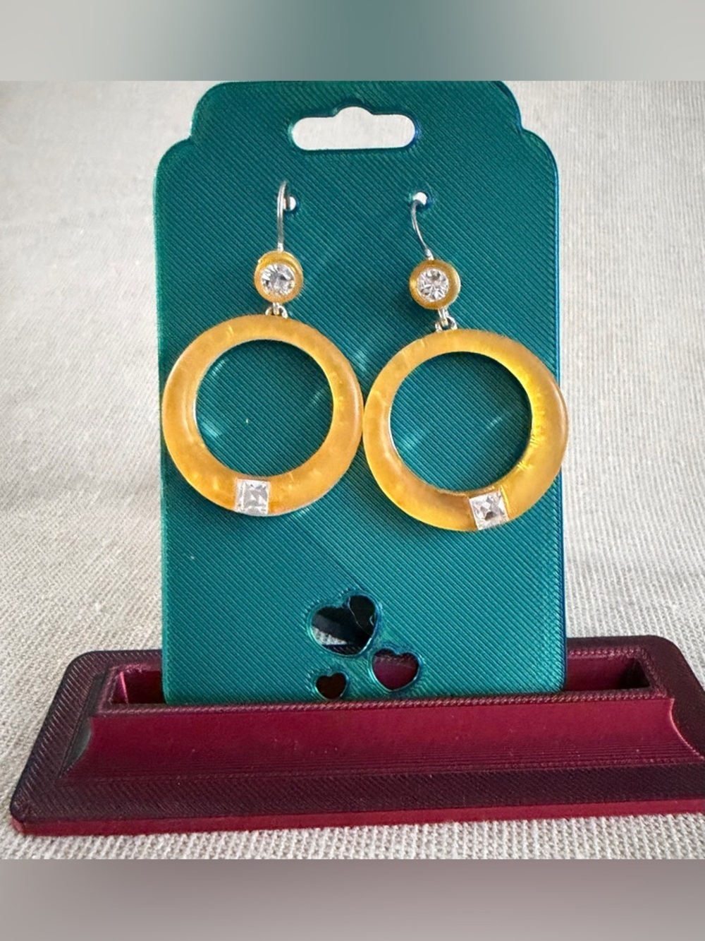 Yellow Hoop Drop Earrings with Crystal Accents - Women's Jewelry